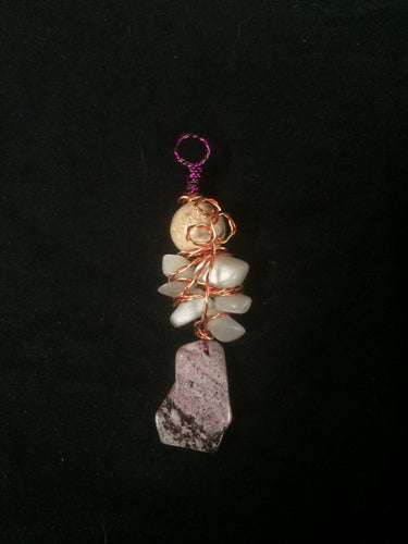 Dyed Howlite Abstract Floral Copper Wire Wrap with Chatoyant Quartz Pendant