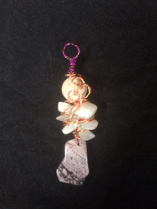 Dyed Howlite Abstract Floral Copper Wire Wrap with Chatoyant Quartz Pendant