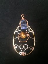 Load image into Gallery viewer, Sodalite and Tiger&#39;s Eye Multi-Metal Wire Wrap Teardrop Pendant