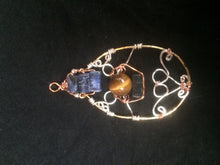 Load image into Gallery viewer, Sodalite and Tiger&#39;s Eye Multi-Metal Wire Wrap Teardrop Pendant