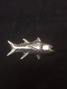 This fine silver pendant is molded to depict a specific species of trophy sportfish. Part of our custom fish portraist series, this piece shows our capability to manufacture a pendant bespoke to a specific catch. Details are taken from photographs and biological field drawings. Any fish can be portrayed--come visit our special section at https://www.kalmansoncreations.com on our independent website for more information!