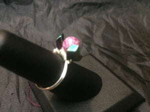 Ceramic and Hematite Sterling Silver Wire Wrap Ring