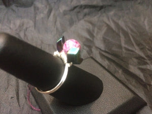 Ceramic and Hematite Sterling Silver Wire Wrap Ring