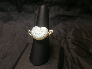 Lampworked Glass Cardioid Silver Plated Copper Wire Wrapped Ring