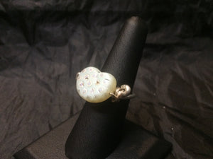 Lampworked Glass Cardioid Silver Plated Copper Wire Wrapped Ring