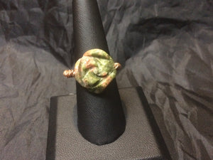 Unakite Flower with Simple Copper Coils Wire Wrapped Ring
