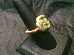 Unakite Flower with Simple Copper Coils Wire Wrapped Ring