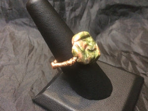 Unakite Flower with Simple Copper Coils Wire Wrapped Ring