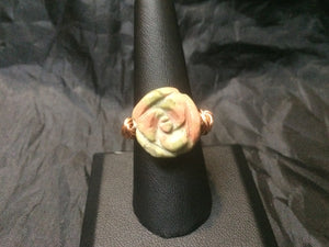 Unakite Flower with Simple Copper Coils Wire Wrapped Ring