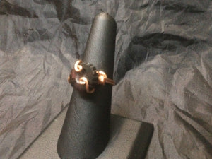 Czech Pressed Glass Daisy Swirls and Coils Copper Wire Wrapped Ring