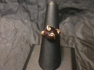Czech Pressed Glass Daisy Swirls and Coils Copper Wire Wrapped Ring