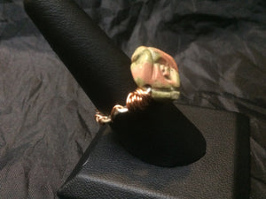 Unakite Flower with Textured Copper Coils Wire Wrapped Ring