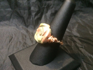 Unakite Flower with Textured Copper Coils Wire Wrapped Ring