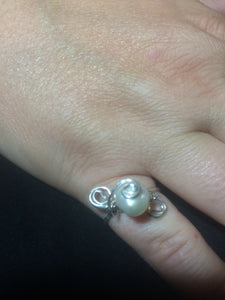 Pearl with Fine Silver Swirls Ring
