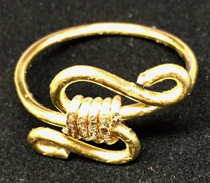 At size 15.75, this goliath of a ring is made from bronze ad copper wire shaped to form a double "S curve.