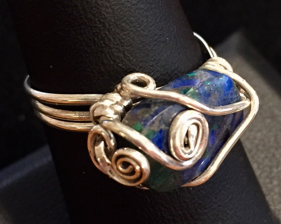 Sterling and Chrysocolla Swirly Wire Ring