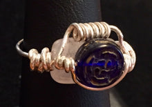 Load image into Gallery viewer, Cherry Quartz with Silver Coils and Blue Glass Fine Silver Wire Wrapped Ring
