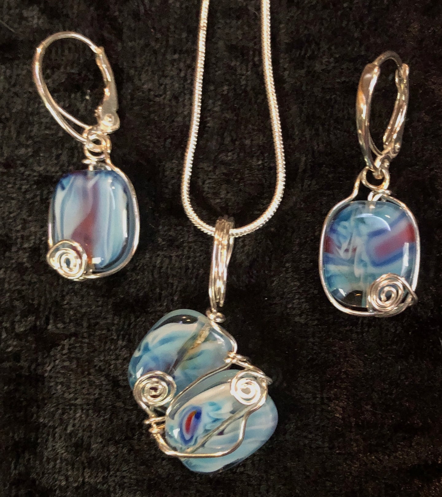 Ocean Waves Fine Silver Necklace and Earrings Set