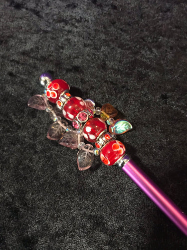 Red Flowers and Glass Leaves Beaded Stylus
