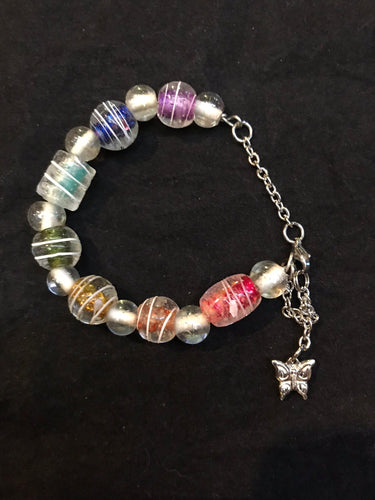 Rainbow Glass Bead Stainless Steel Bracelet I