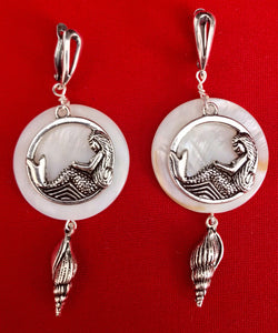 Reclining Mermaid on Paua Shell Earrings