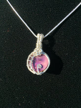 Load image into Gallery viewer, Blown Glass Flowery Cabochon Woven Fine Silver Necklace