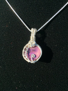 Blown Glass Flowery Cabochon Woven Fine Silver Necklace