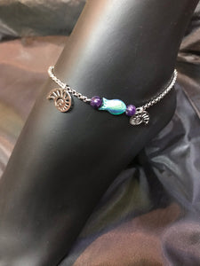 Green Fish and Imperial Jasper Stainless Steel Anklet