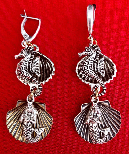 A Mermaid Summons Her Seahorse Steed Leverback Earrings